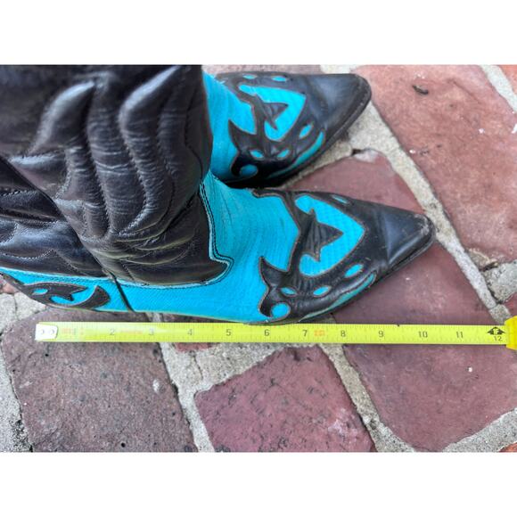 Vtg Sundance Flings Leather Teal Black Western Boots. See size measurements! - Picture 6 of 8